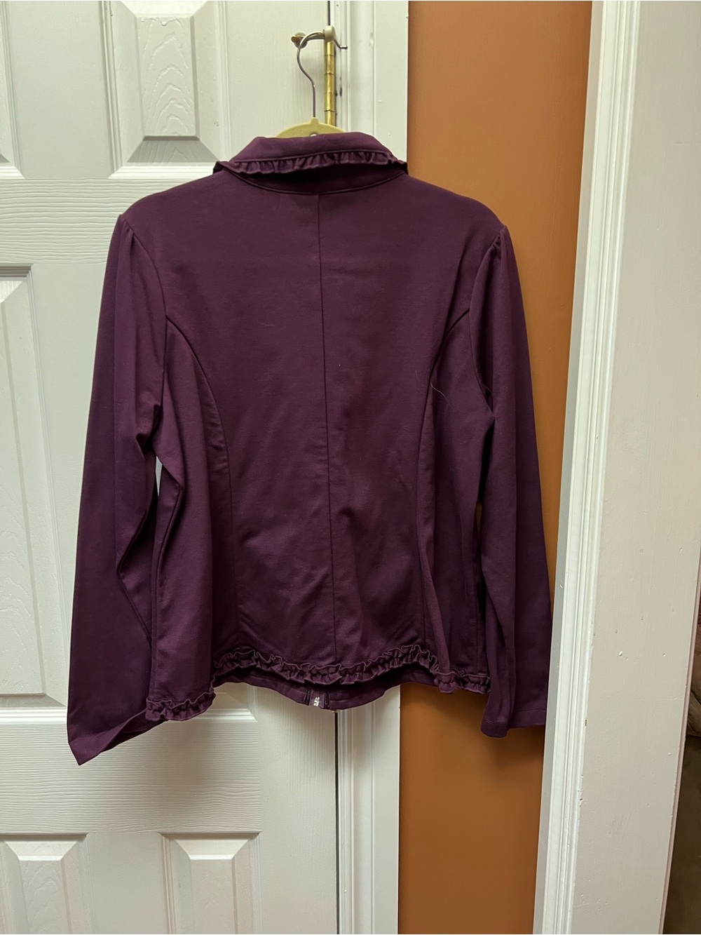 Dialogue Plum Ruffle-Trim Zip Jacket - Picture 2 of 3